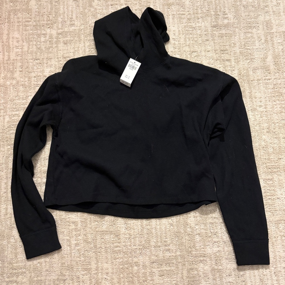 Hollister easy waffle knit cropped black hoodie brand NWT - Picture 2 of 4